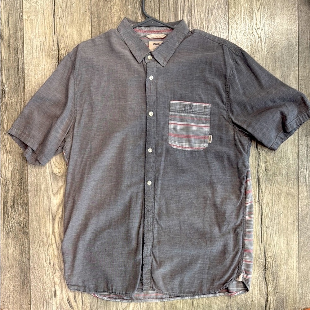 Van’s Off The Wall Gray Casual Button Down Shirt Short Sleeve